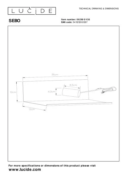 Lucide SEBO - Lampe de chevet / Applique mural - 1xE27 - Noir - technique